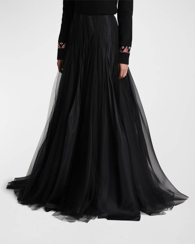 Sylvia Pleated Organza Tulle Maxi Skirt
